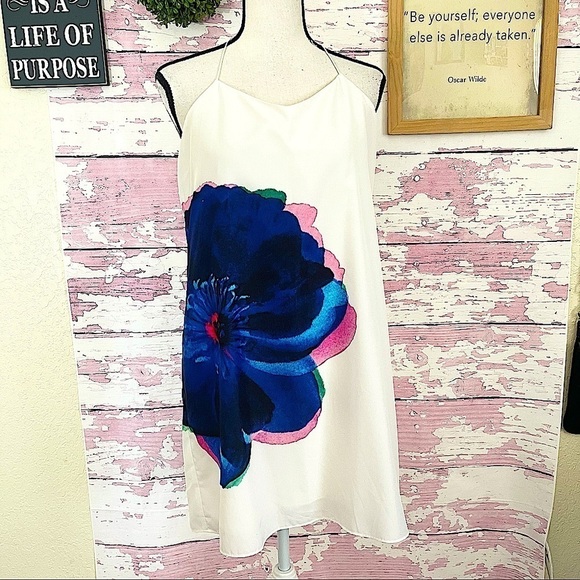 CYNTHIA STEFFE Women’s White Floral Print Sleeveless Halter Dress size 8 - Picture 1 of 7